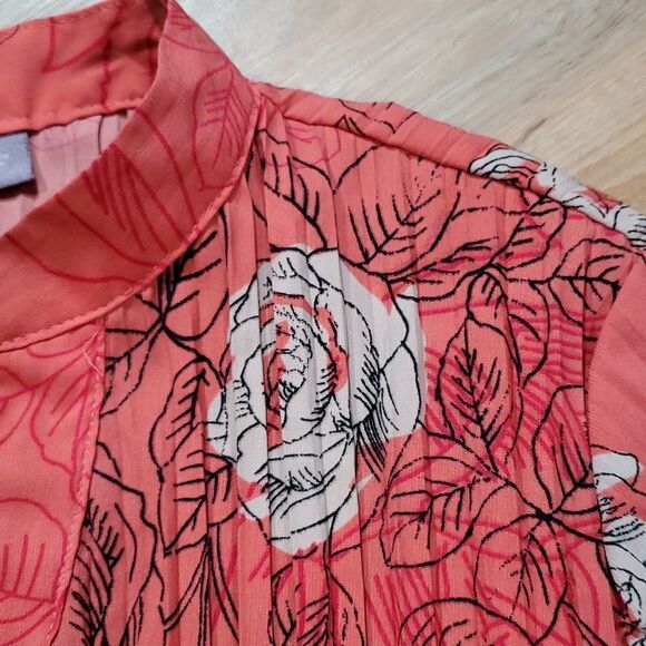 🔺️Laura Scott Coral Floral Print Crinkle Buttoned Blouse Large - Picture 6 of 12